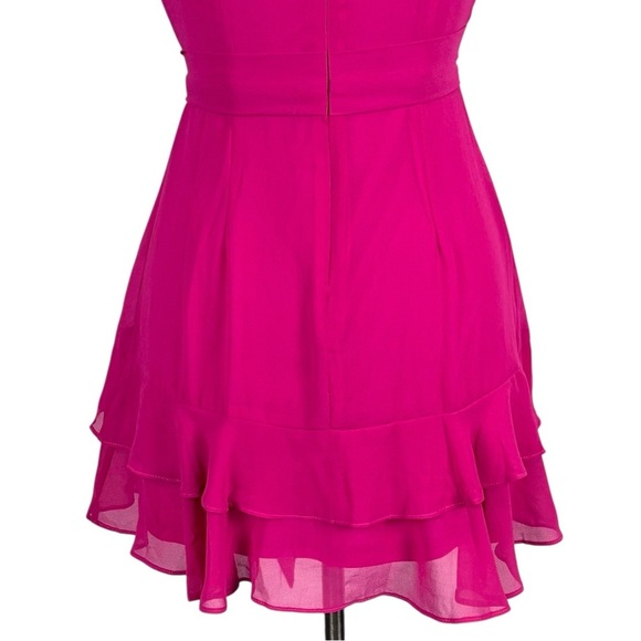 LULUS SWEET LIKE YOU HOT PINK RUFFLED SURPLICE CHIFFON MINI DRESS - Picture 10 of 16